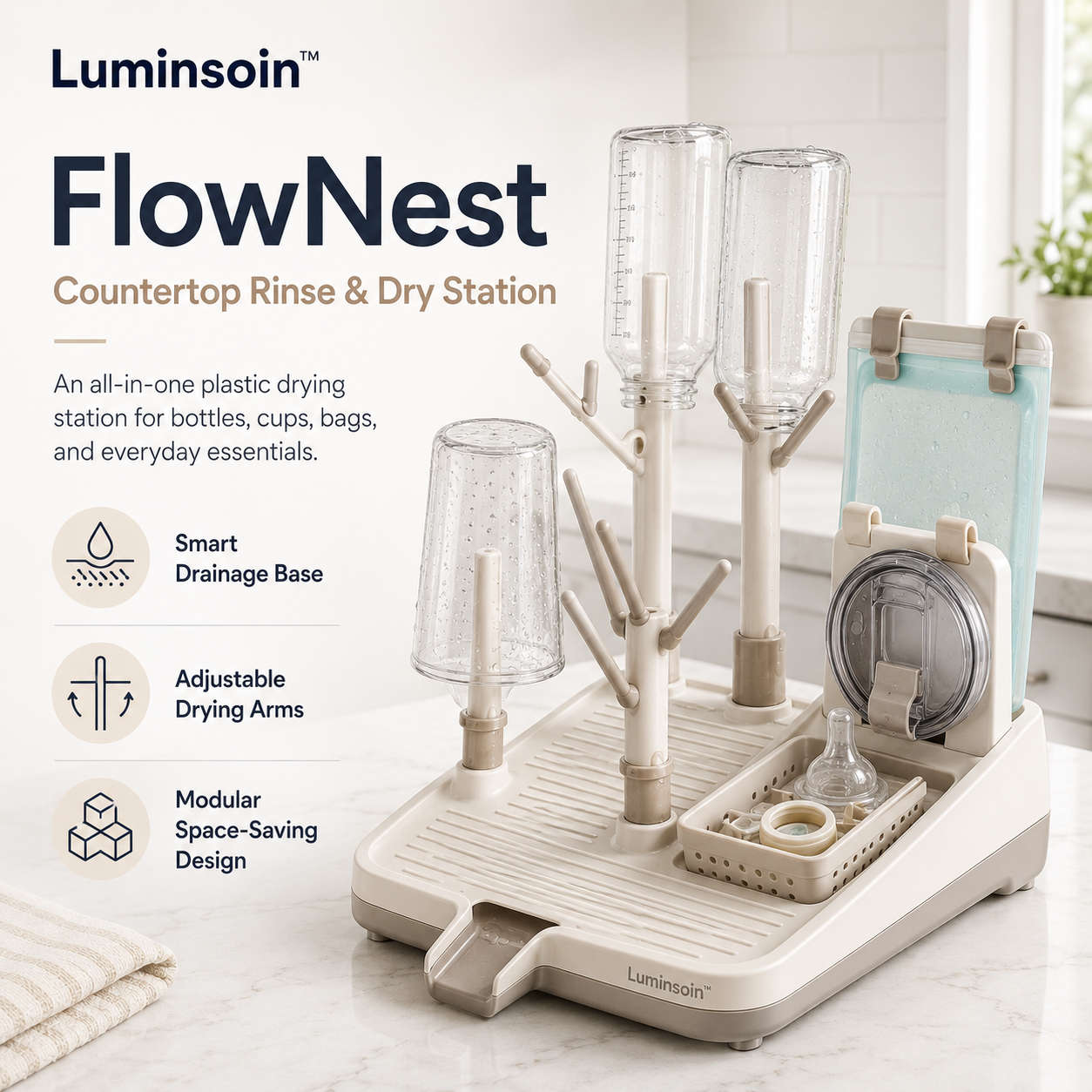 Luminsoin™ FlowNest Countertop Rinse & Dry Station