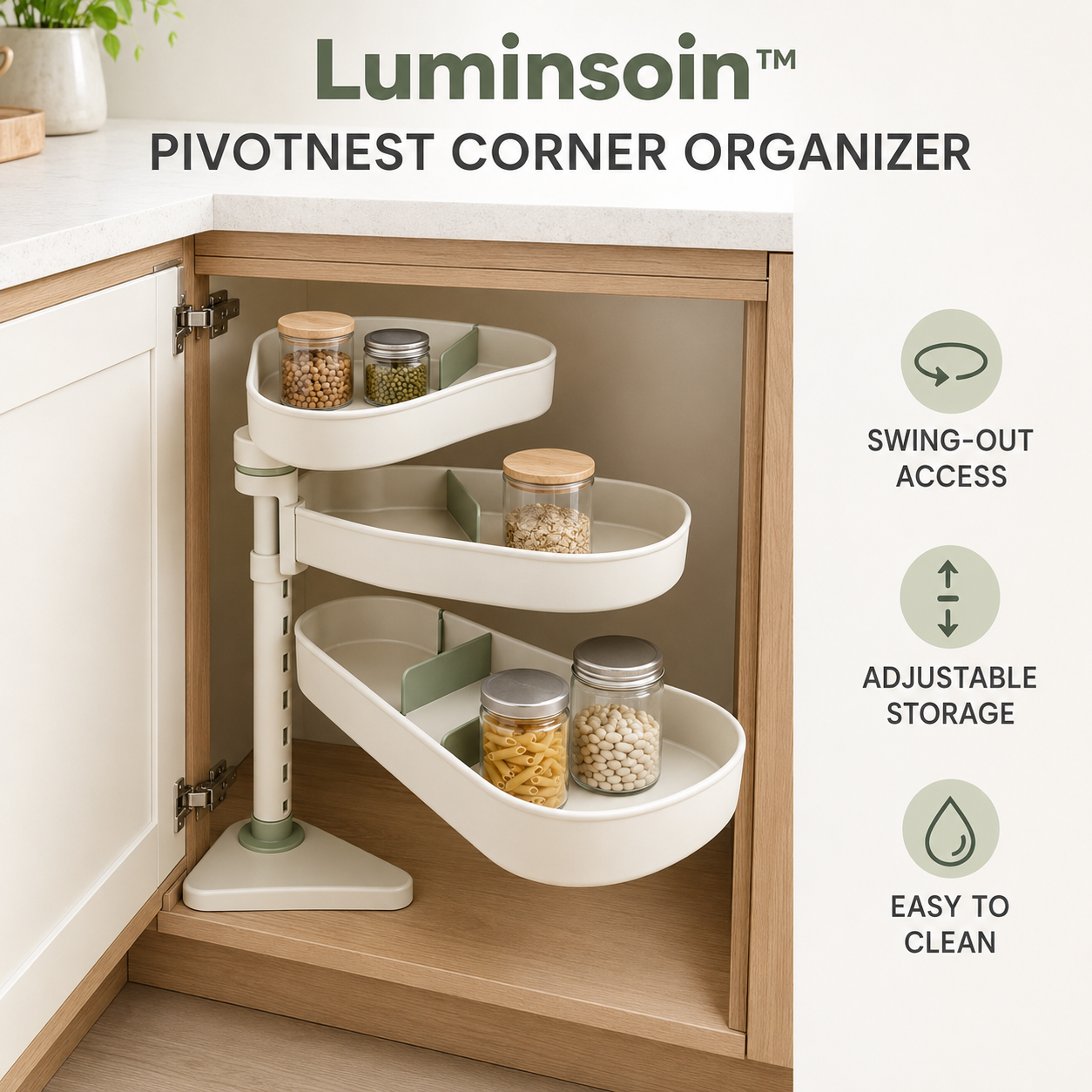 Luminsoin™ PivotNest Adjustable Cabinet Corner Organizer